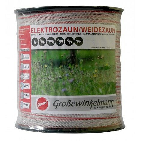 Growi SuperLine breedband, 40 mm, 200 m rood/wit, 10050380