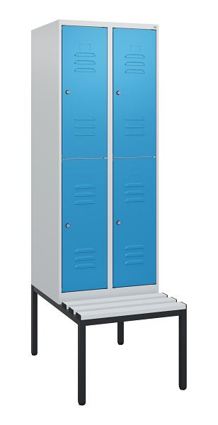 C+P dubbeldekskast Classic PLUS, 2 vakken, 1950x600x815mm, 7035/5012, cilindersloten, met bank eronder, 0803505-20 S10079