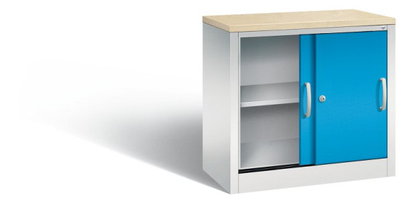 C+P dressoir met schuifdeuren Acurado, H720xB800xD400mm, kleur: lichtgrijs/lichtblauw, beugelgreep, 2 niveaus, 5722-00 S10430
