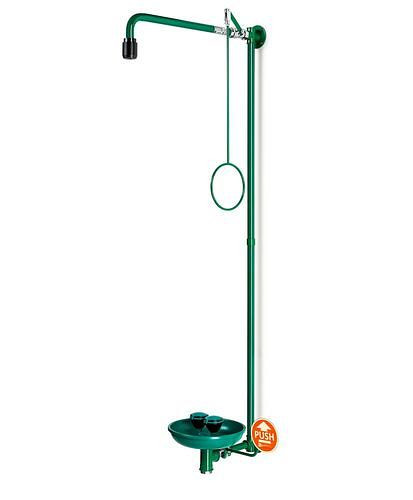B-SAFETY lichaamsdouche met oogdouche met opvangbak, groen, wandmontage, BR 867085/75 l, 305274