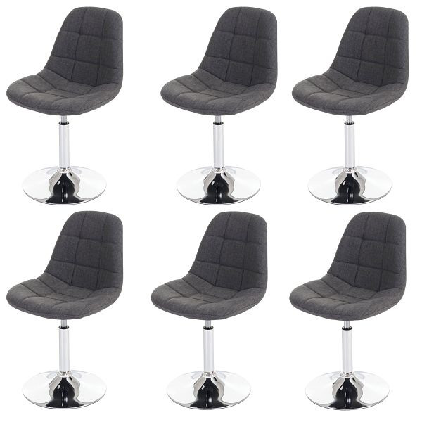 Mendler HWC-A60 set van 6 eetkamerstoelen, bureaustoel, chroom, textiel lichtgrijs, 47842+47842+47842