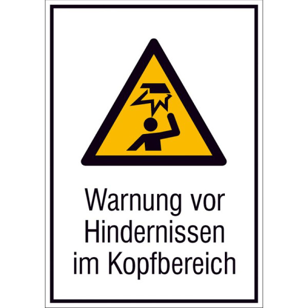 Stein HGS HGS combinatiebord met waarschuwingsbord en extra tekst, waarschuwing voor obstakels in het hoofdgedeelte, 131 x 185 mm / film, zelfklevend, 21.a8035