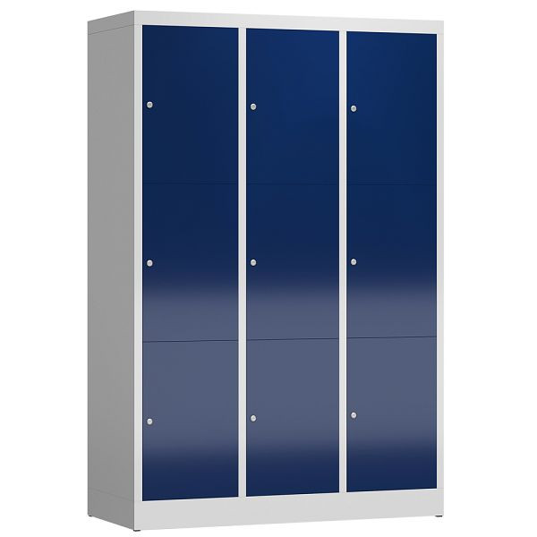 Lüllmann ClassiX lockerkast, 3 compartimenten met elk 3 compartimenten, 1800 x 1185 x 500 mm, lichtgrijs/gentiaanblauw, X-523331