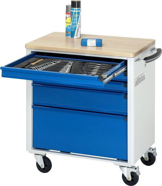 RAU gereedschapswagen serie adlatus model 7300, B700 x D500 x H795 mm, inclusief massief beukenhouten werkblad, 02-7300B.11