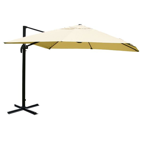 Mendler gastronomie verkeerslichtparaplu HWC-A96, paraplu, 3x4m (Ø5m) polyester/aluminium 26kg, creme zonder standaard, draaibaar, 134329+122472