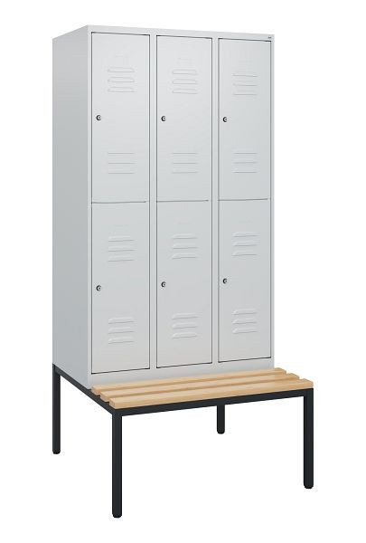 C+P dubbeldekskast Classic PLUS, 3 vakken, 1950x900x815mm, 7035/7035, cilindersloten, beukenhouten zitlat, bank, 0803505-30 S10039