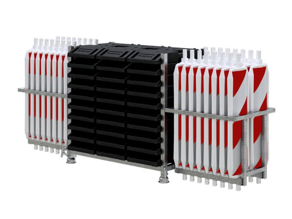 Schakenset, 1x gegalvaniseerde stapelpallet, 30x voetplaten K1, 32x kunststof zwaailamp type 60, folie type RA2/B, aan beide zijden gearceerd, 360552-SET1