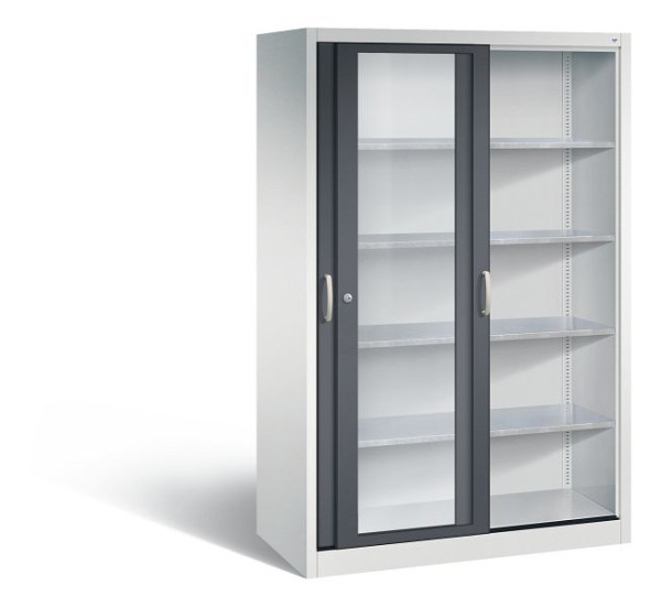 C+P schuifdeurkast Acurado, H1950xB1200xD600mm, kleur: lichtgrijs/zwartgrijs, beugelgreep, 2069-055 S10030