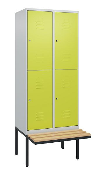 C+P dubbeldekkerkast Classic PLUS, 2 vakken, 2120x800x815mm, 7035/0024, cilindersloten, beukenhouten zitlat, zitting, 0803407-22 S10100