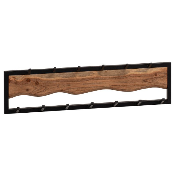 Wohnling wandkapstok acacia massief hout / metaal 80x20x8 cm, haakrek voor jassen, sjaals en hoeden, halkapstok met golfpatroon, WL6.769
