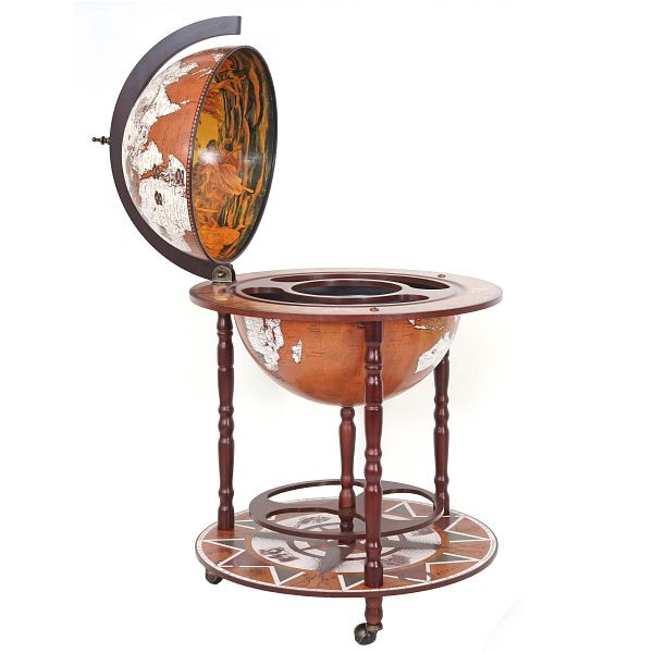 Mendler Globusbar HWC-D86, minibar huisbar wijnrek, globe Ø 45cm oprolbaar eucalyptushout, 64528
