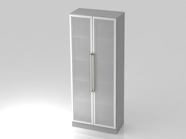 Hammerbacher vitrinekast 5OH, onderpaneel, chromen handgreep, grijs/zilver, 80x42x200,4 cm (BxDxH), V7100G/5/S/CE