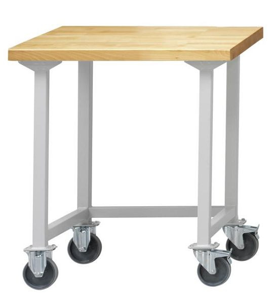 ANKE Werkbänke Arbeitstisch; fahrbar; 800 x 700 x 850 mm; RAL 7035; Buche-Massiv-Platte 50 mm, 400.602
