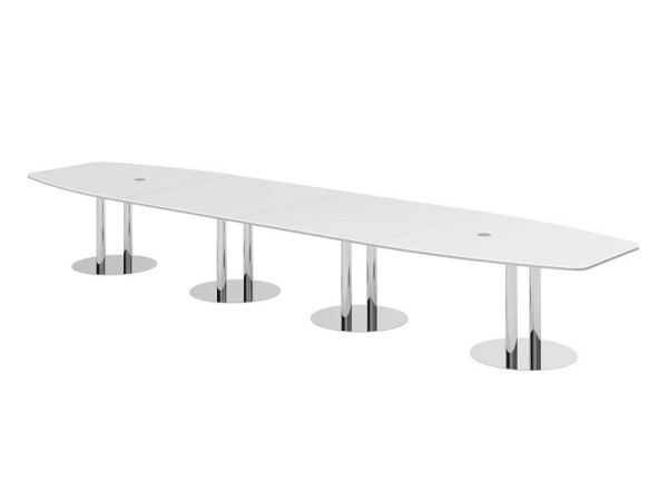 Hammerbacher vergadertafel KT52S, 520 x 130 cm, blad: wit, 25 mm dik, met vier verchroomde kolompoten, 7,6/70 cm, werkhoogte 74 cm, VKT52S/W/C