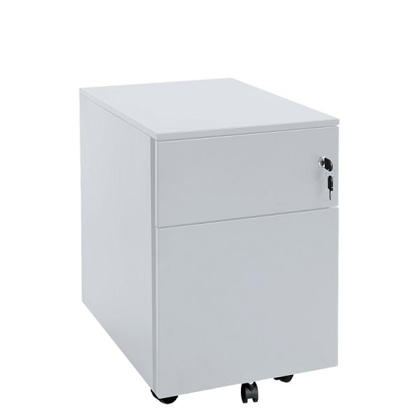 Lüllmann rolcontainer, zijgreeplijst, 2 laden inclusief pennenbak, 550 x 400 x 590 mm, lichtgrijs, 505900