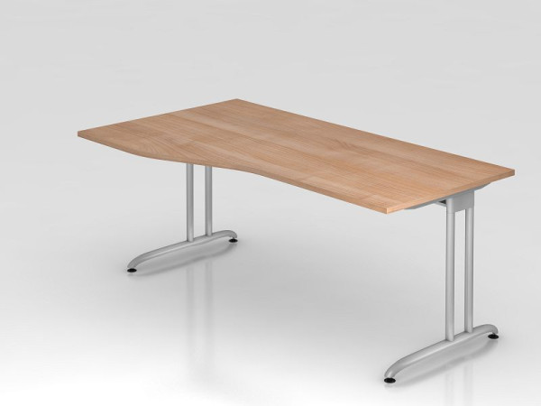 Hammerbacher bureau C-poot 180x100/80cm walnoot, horizontale kabelgoot, werkhoogte 72 cm, VBS18/N/S