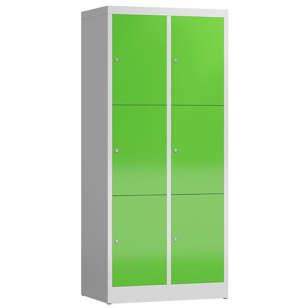 Lüllmann ClassiX lockerkast, 2 compartimenten met elk 3 compartimenten, 1800 x 800 x 500 mm, lichtgrijs/geelgroen, X-523325