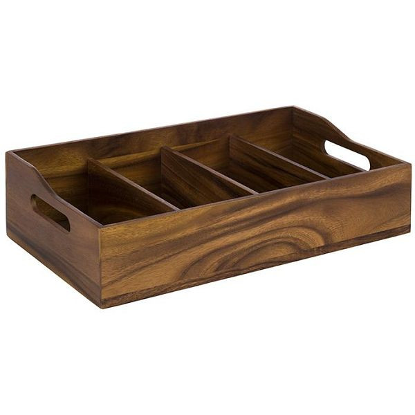 APS bestekbak -ACACIA-, 51 x 28 cm, hoogte: 13 cm, acaciahout, 4 vakken, elk: 26 x 11,5 cm, met 2 zijopeningen, 11952