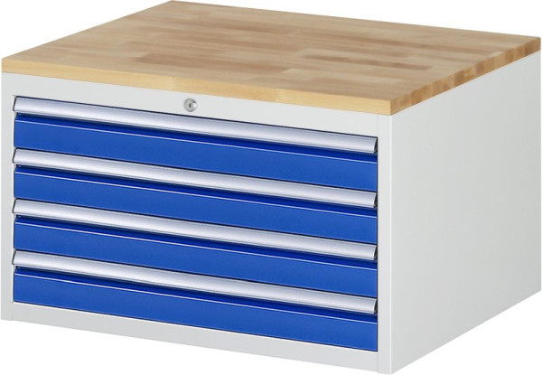 RAU ladekast serie 7000, B770 x D650 x H465mm, 4 x lade maat XL 4xH90 mm, massief beuken werkblad, dikte 25 mm, 03-XL2.13A-B.11