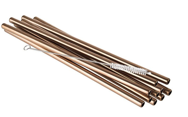 APS rietjes set van 11, Ø 8 mm, lengte: 21,5 cm, roestvrij staal 18/8, koperlook, inhoud: 10 rietjes, 1 schoonmaakborstel, 93383