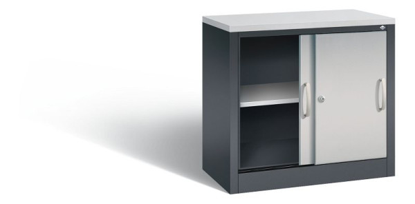 C+P dressoir met schuifdeuren Acurado, H720xB800xD400mm, kleur: zwart grijs/wit aluminium, beugelgreep, 2 niveaus, 5722-00 S10432
