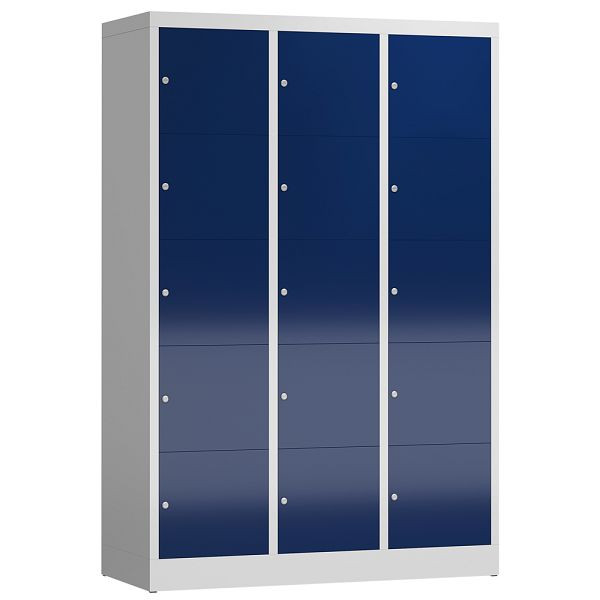 Lüllmann ClassiX lockerkast, 3 compartimenten met elk 5 compartimenten, 1800 x 1185 x 500 mm, lichtgrijs/gentiaanblauw, X-523531