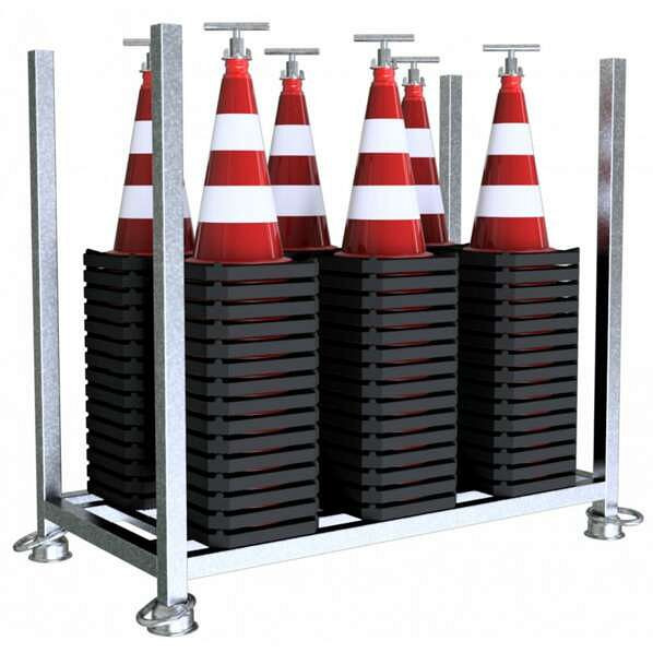 Schake verkeerskegelset bestaande uit: 1 x pallet voor verkeerskegels (art.nr. 3L5075-5), 90 x verkeerskegels (art.nr. 3L530TL2), 3L530TL2-SET