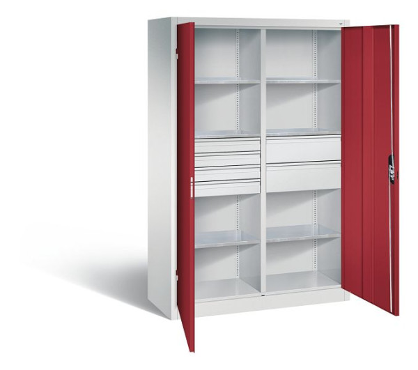 C+P Werkstattschrank mit 6 Schubladen, H1950xB1200xT500 mm, Lichtgrau/Rubinrot, 8931-30415 S10008