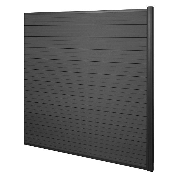 Mendler WPC inkijkscherm Sarthe, windscherm, aluminium paal, aanbouwelement, 1.85m antraciet, 64997+64998+64999