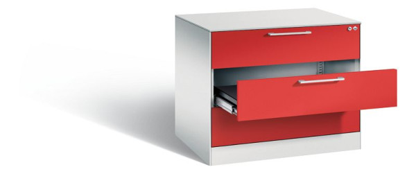 C+P ladekast Asisto, H710xB800xD600mm, kleur: lichtgrijs / vuurrood, beugelgreep, 146273-324 S10030