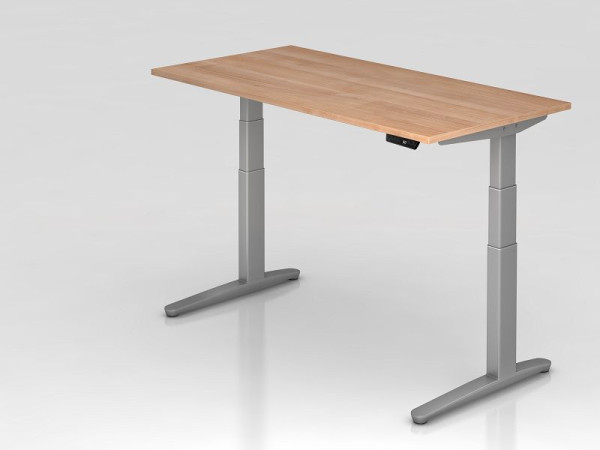 Hammerbacher elektrisch zit-sta bureau 160x80cm walnoot/zilver, rechthoekige vorm, VXBHM16/N/SS