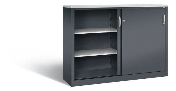 C+P dressoir met schuifdeuren Acurado, H1200xB1600xD400mm, kleur: zwartgrijs / vuurrood, beugelgreep, 3 niveaus, 2147-1200 S10380