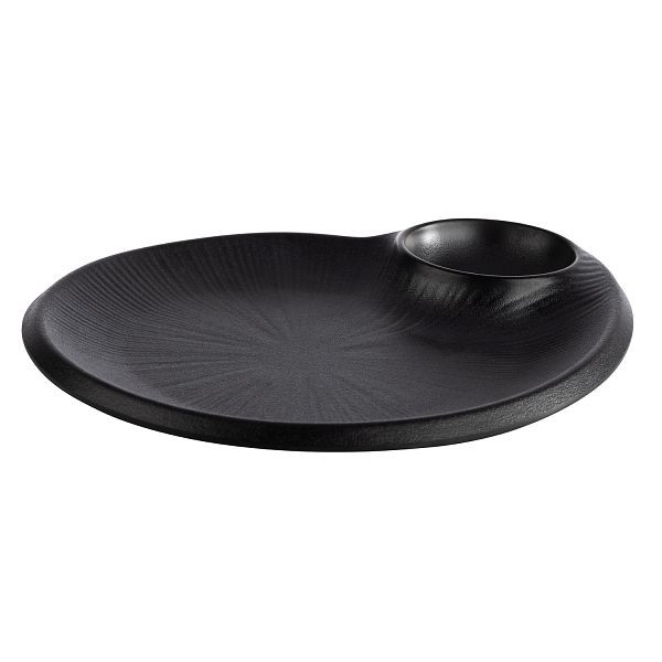 APS bord -NERO-, 24 x 20 x 2,5 cm, melamine, zwart, met geïntegreerde dipkom /, uitsparing Ø 7 cm, 0,04 liter, 85074