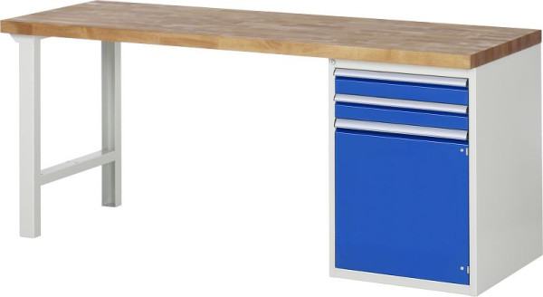 RAU werkbank serie 7000 - model 7503-1, B2000 x D700 x H890 mm, systeemonderstel B2000 x D650 x H850 mm, voorzien van 2 laden en 1 deur, 03-7503A1-207B4M.11