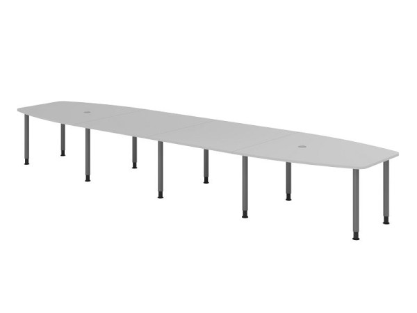 Hammerbacher vergadertafel KT52C, 520 x 130 cm, blad: grijs, 25 mm dik, tienpoots frame grafiet, ronde buis 6 cm, werkhoogte 72-74 cm, VKT52C/5/G