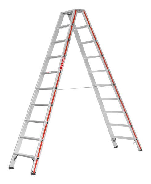 HYMER trap, van beide zijden toegankelijk, 2x10 treden, lengte 2,54 m, stahoogte: 1,85 m, 802420