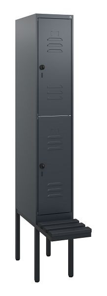 C+P Doppelstöckiger Spind Classic PLUS, 1950x300x815mm, 7016/7016, Drehriegel, mit Untergestell und schwebender Sitzfläche, 0803405-10 S10072