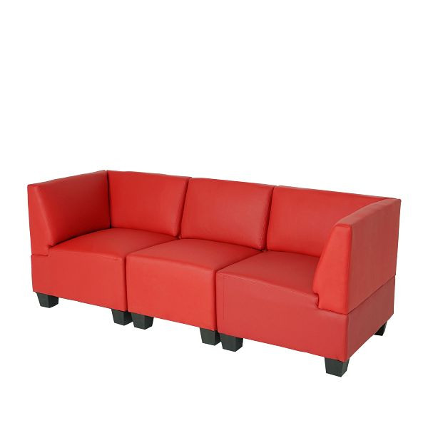 Mendler Modular 3-zits bank Couch Lyon, kunstleer, rood, hoge armleuningen, 2x21701+21691+2x21718