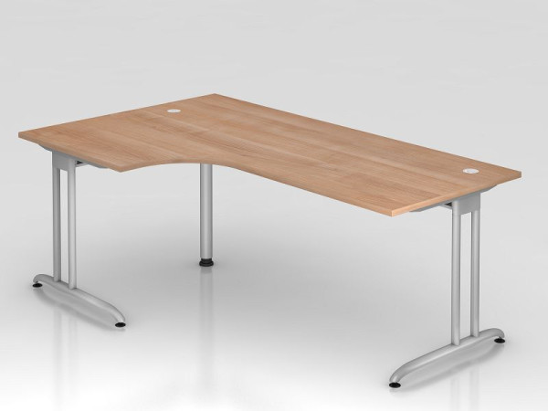 Hammerbacher hoektafel C-poot 200x120cm 90° walnoot, hoekvorm 90°, horizontale kabelgoot, links of rechts te monteren, werkhoogte 72 cm, VBS82/N/S