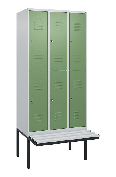 C+P dubbeldekskast Classic PLUS, 3 compartimenten, 2120x900x815mm, 7035/6011, cilindersloten, zwevende zitting, 0803407-30 S10021