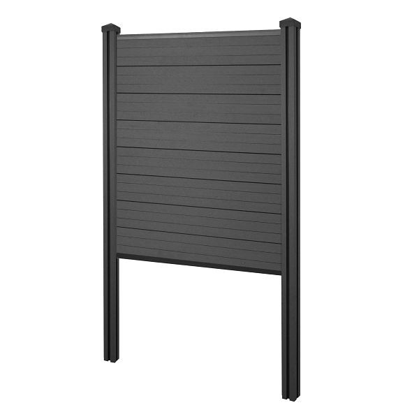 Mendler WPC inkijkscherm Sarthe, schutting windscherm, WPC paal voor inbetonneren, basiselement smal, 105cm antraciet, 2x65141+76239+76242+76263
