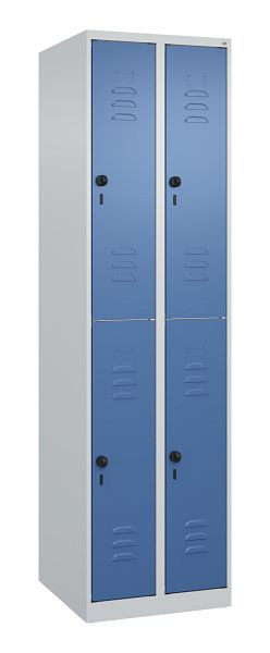 C+P Doppelstöckiger Spind Classic PLUS, 2 Abteile, 1850x500x500mm, 7035/5023, Drehriegel, 080300-29 S10005