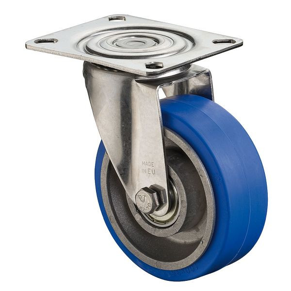 BS rollen voor bakkerijen, wielbreedte 40 mm, wiel-Ø 100 mm, draagvermogen 100 kg, loopvlakrubber blauw, wiellichaam aluminium, kogellagers, H100.B24.100