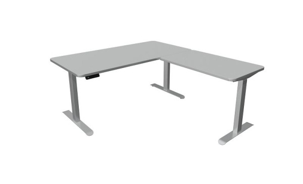 Kerkmann zit-statafel, Move 3 Premium, B 1600 x D 800 mm met aanbouwelement, elektrisch in hoogte verstelbaar van 720-1210 mm, lichtgrijs, 10332111