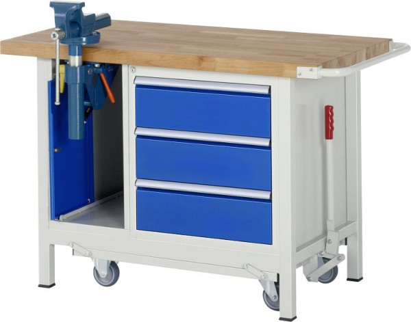 RAU neerlaatbare werkbank 8000 - model 8183, B1250 x D700 x H880 mm, 3 x lade afmeting L 3xH180 mm, 05-8183A2-127B4F.11