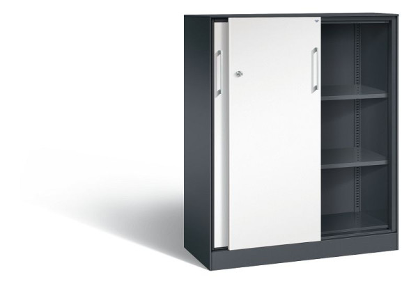 C+P schuifdeurkast Asisto, H1310xB1000xD435mm, kleur: zwartgrijs/verkeerswit, beugelgreep, 3 niveaus, 142032-000 S10126