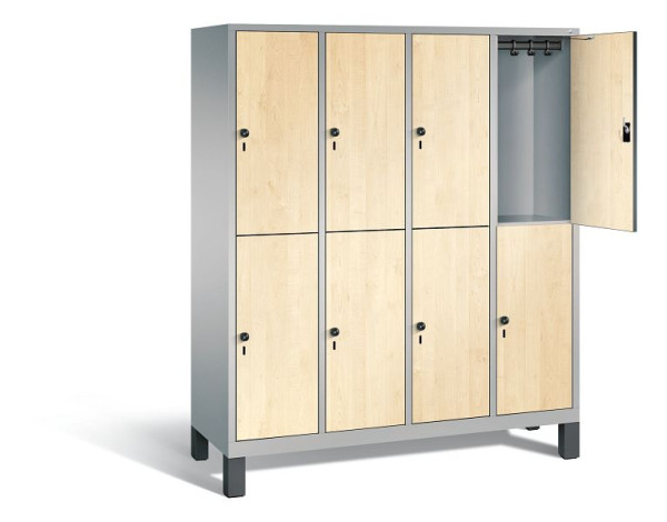 C+P locker, dubbeldekker Evolo, H1850xW1590xD500mm, kleur: wit aluminium / Donau esdoorn decor, 48310-42 S10281