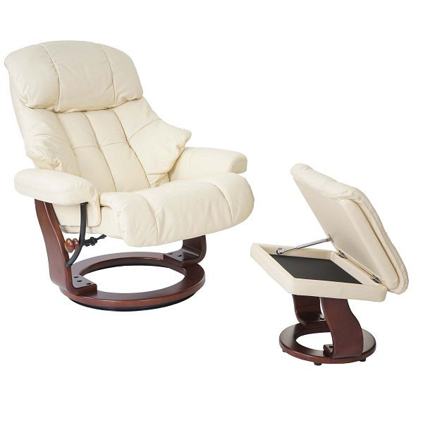 Mendler MCA relaxstoel Calgary XXL, tv-stoel kruk, echt leer, 180 kg draagvermogen, crème, walnoot-look, 56053