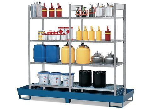 DENIOS stellingpallet RPG 2060 voor brandbare materialen, gelakte opvangbak, 8 gegalvaniseerde roosters, 199-662