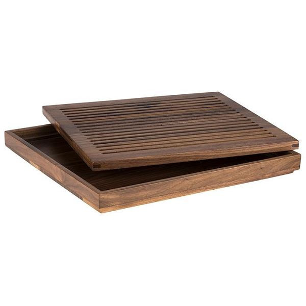 APS GN 2/3 broodsnijplank, 35,4 x 32,5 cm, hoogte: 3,5 cm, notenhout, met uitneembaar kruimelcompartiment, met antislipvoetjes, 00911